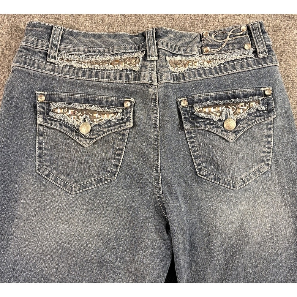 Style&Co Bling Bermuda Jean Shorts Women 10 Blue Rhinestone Y2K Boho Festival